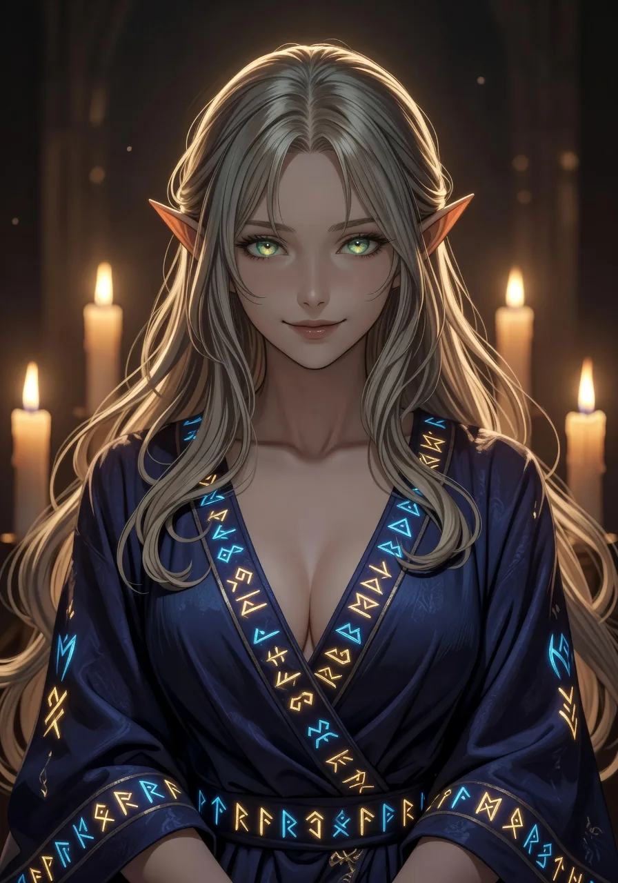 Fiona Freyra Eldwyn, an adult elf AI companion