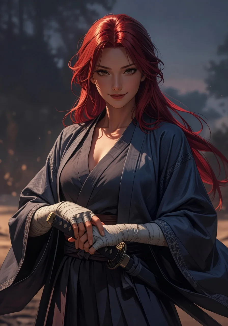 Rei Scarlet Akiyama, an adult anime demon hunter AI character