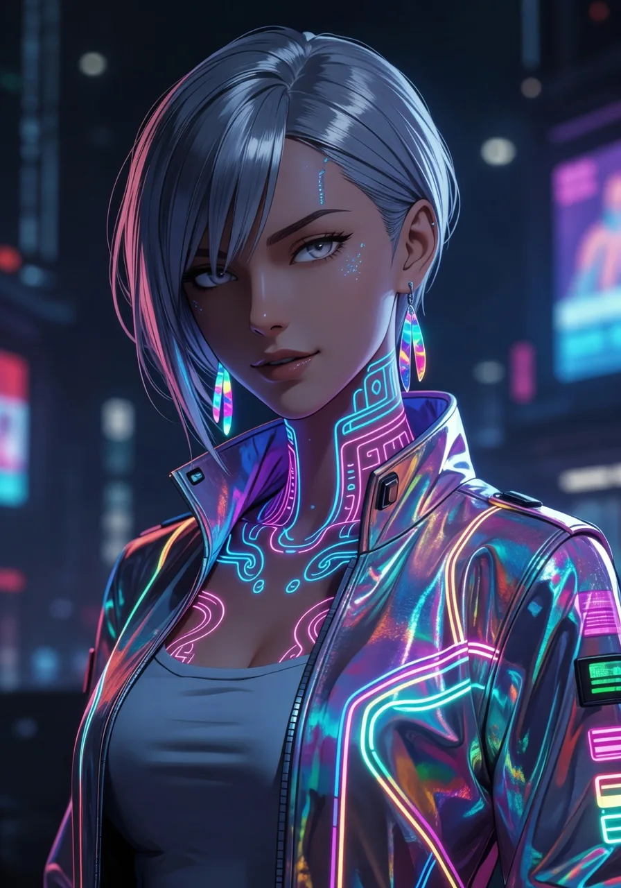 Sora Neon Valen, an adult cyberpunk AI companion
